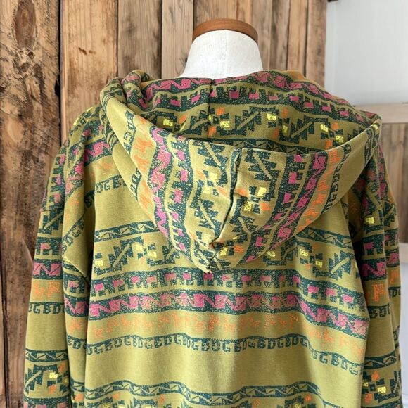BDG Oversized Boho Open Front Hoodie Sweatshirt Front Pockets Aztec Print Sz XS - Picture 9 of 14